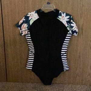 Floral and Striped Women's One Piece Swimsuit